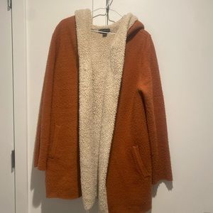 Oversized cozy orange sherpa lined cardigan